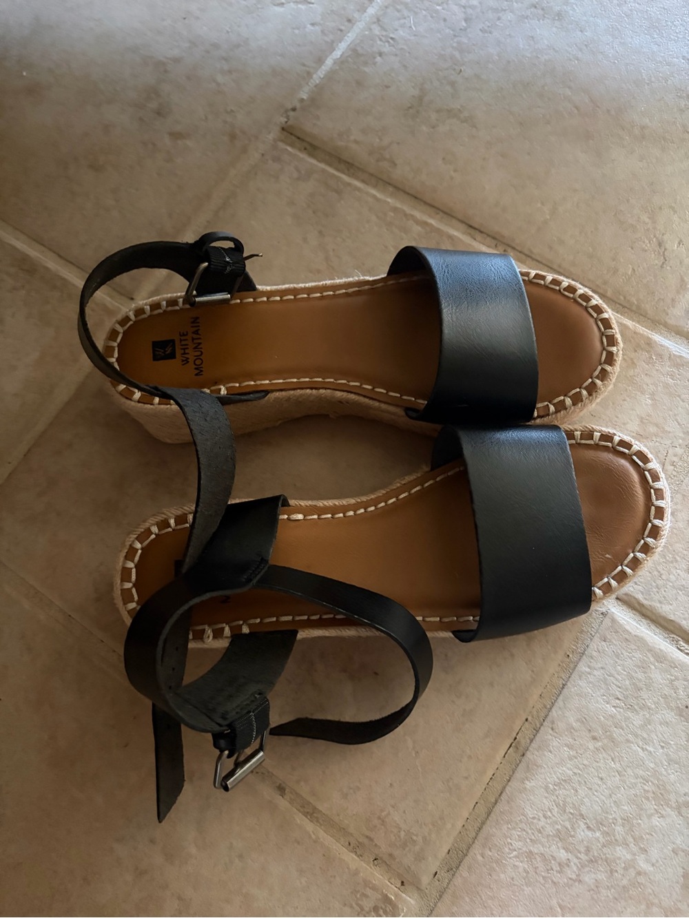 White Mountain Black Espadrille Strap platform Sandals